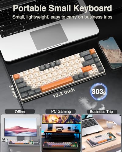 CORBOBO 60 Percent Keyboard,RGB Backlit Gaming Keyboard USB-C Wired,Portable 68 Keys Compact Mini Keyboards for Business Trips,Office,PC Games (SK968,Grey&Orange) - Image 5