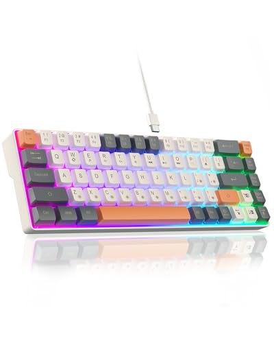 CORBOBO 60 Percent Keyboard,RGB Backlit Gaming Keyboard USB-C Wired,Portable 68 Keys Compact Mini Keyboards for Business Trips,Office,PC Games (SK968,Grey&Orange) - Image 1
