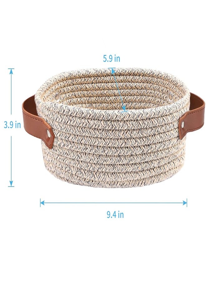 ABenkle Small Woven Basket, Mini Cotton Rope Storage Basket, Tiny Easter Basket, Shelf Basket, Oval Decorative Toy Dog Cat Basket for Nursery, Empty Gift Basket, 9.4" x 5.9" x 3.9" XS - Image 2