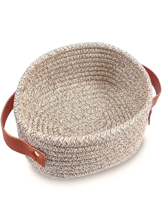 ABenkle Small Woven Basket, Mini Cotton Rope Storage Basket, Tiny Easter Basket, Shelf Basket, Oval Decorative Toy Dog Cat Basket for Nursery, Empty Gift Basket, 9.4" x 5.9" x 3.9" XS - Image 1