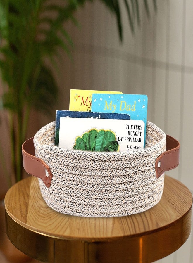 ABenkle Small Woven Basket, Mini Cotton Rope Storage Basket, Tiny Easter Basket, Shelf Basket, Oval Decorative Toy Dog Cat Basket for Nursery, Empty Gift Basket, 9.4" x 5.9" x 3.9" XS - Image 5