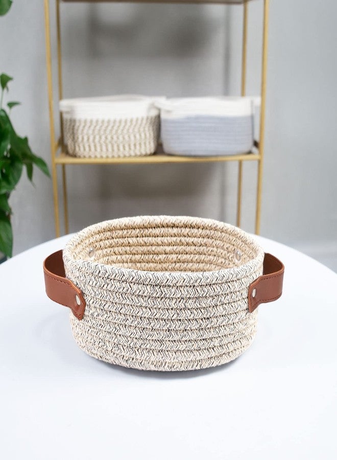 ABenkle Small Woven Basket, Mini Cotton Rope Storage Basket, Tiny Easter Basket, Shelf Basket, Oval Decorative Toy Dog Cat Basket for Nursery, Empty Gift Basket, 9.4" x 5.9" x 3.9" XS - Image 4
