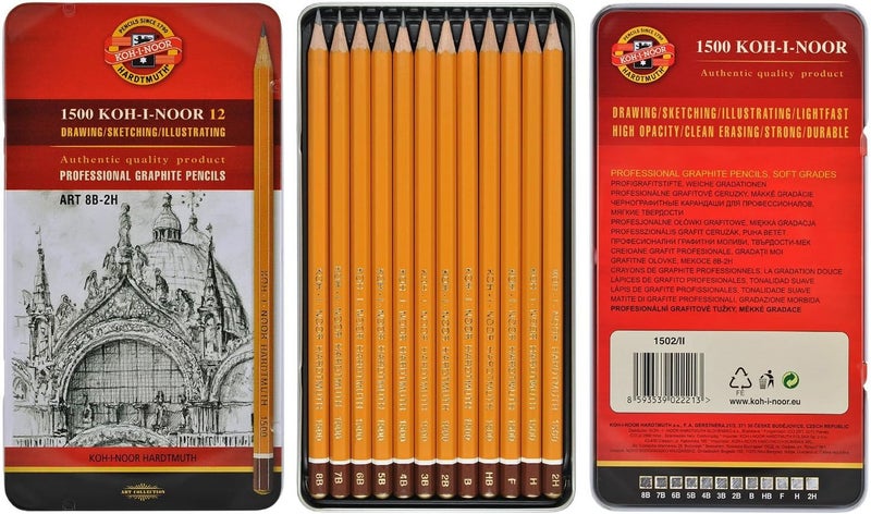 Koh-I-Noor 1502/11 Art Soft Graphite Pencils Set (12 Pieces) - Grades 8B to 2H - Image 1