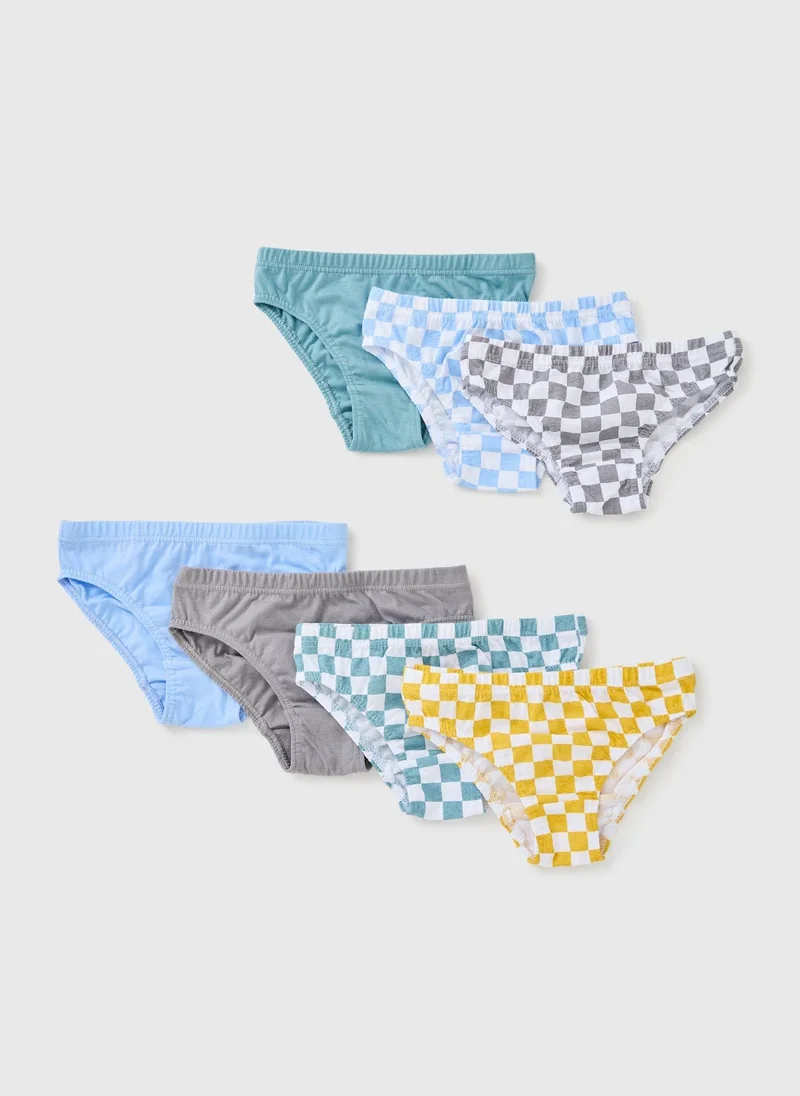 7 Pack Boys Multicoloured Checked Briefs