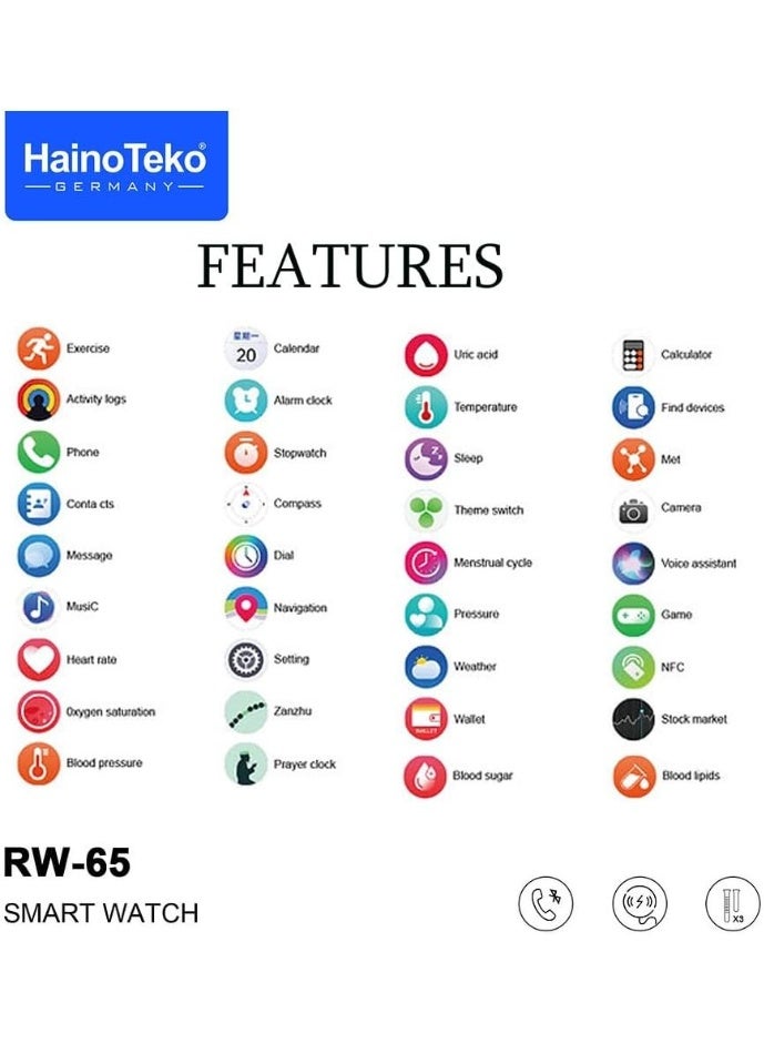 Haino Teko Germany GT5 Pro Smartwatch RW-65 – Large AMOLED Display, Built-in Voice Assistant, 3 Premium Straps & Wireless Charging – Designed for Men - Image 5