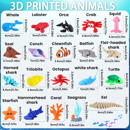 Celltestria 21Pcs Mini 3D Printed Animals for Kids Little 3D Printed Ocean Figurines for Goodie Bags Party Favors Flexible Articulated Fidget Toys for Classroom Prize Rewards Gifts Exchange - Image 5