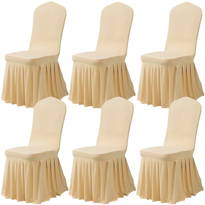 Dimatic Dimatic Dining Room Chair Covers Set of 6  Stretch Parsons Slipcovers with Skirt Super Fit Spandex Chair Seat Protector Cover for Dining Room  Hotel  Ceremony (Champagne) - Image 1