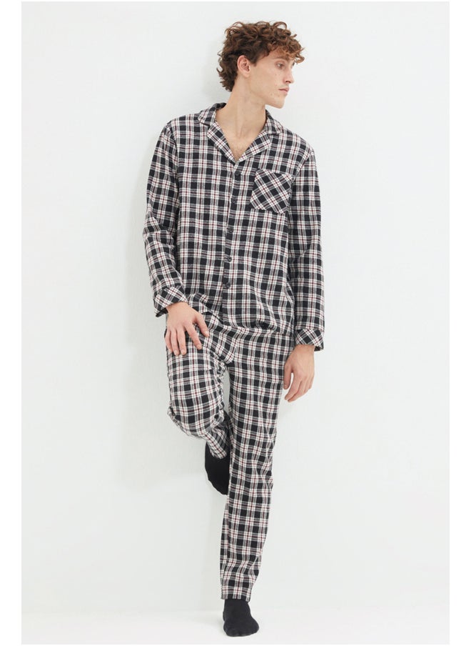 trendyol - Black Men's Regular Fit Plaid Weave Pajamas Set. - Image 1