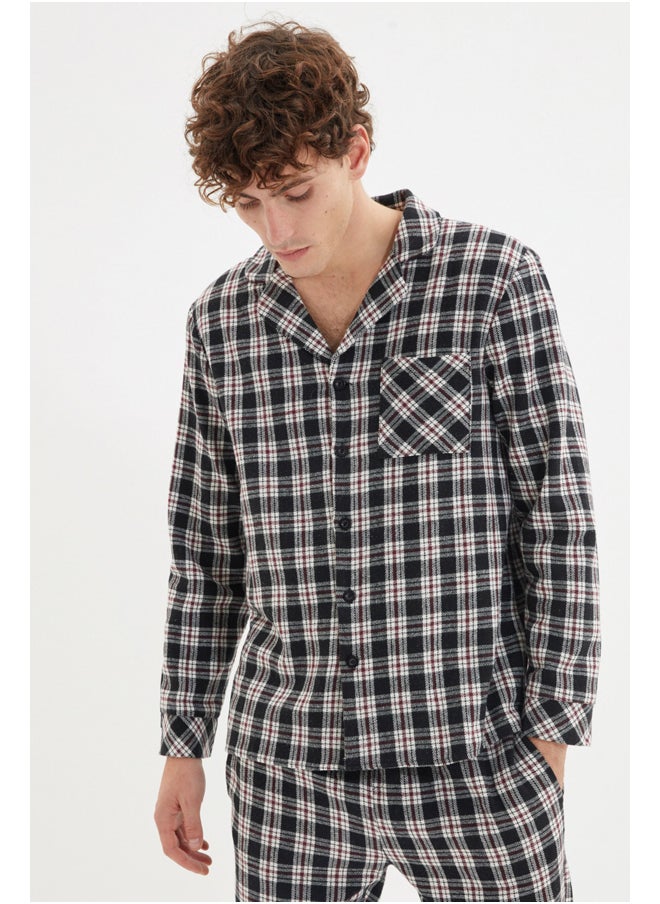 trendyol - Black Men's Regular Fit Plaid Weave Pajamas Set. - Image 1