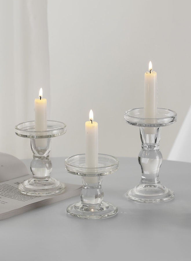 Hanayo 3 Pcs Glass Candlesticks Elegant Candle Holders for Pillar Candles and Tealights Candle Perfect for Bedroom Living Room Wedding Dinning and Decoration(Clear) - Image 2