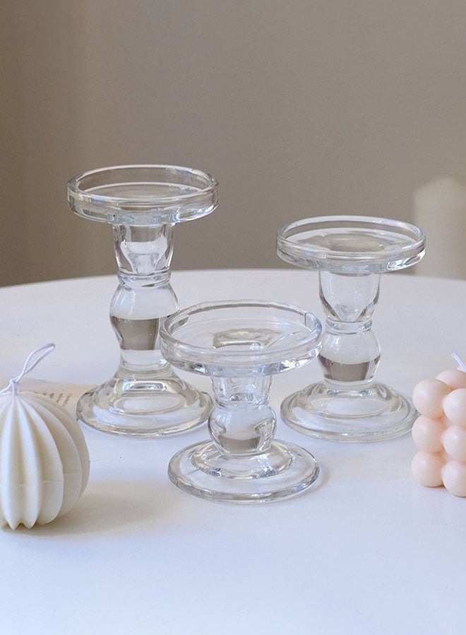 Hanayo 3 Pcs Glass Candlesticks Elegant Candle Holders for Pillar Candles and Tealights Candle Perfect for Bedroom Living Room Wedding Dinning and Decoration(Clear) - Image 5