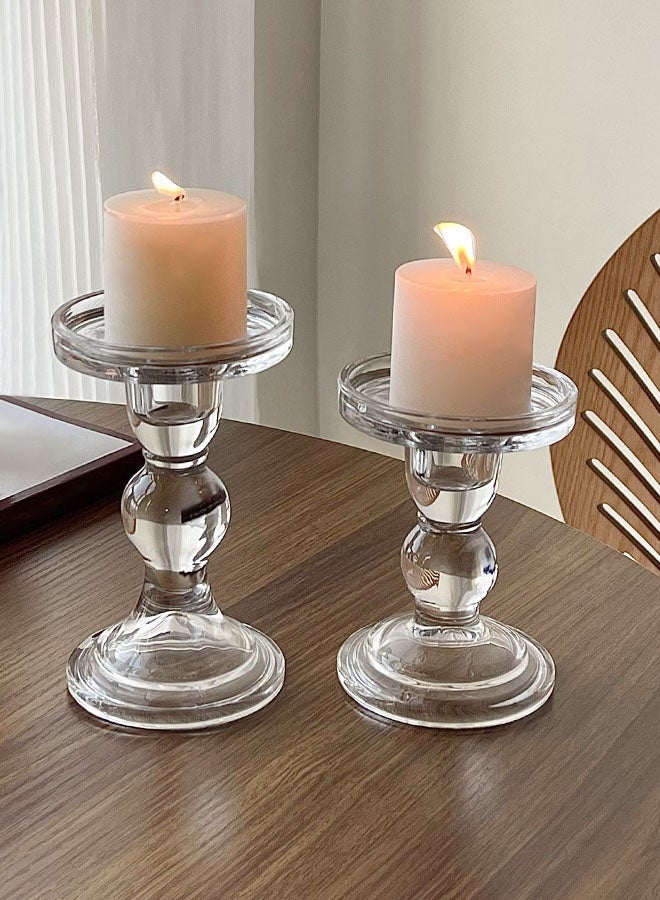 Hanayo 3 Pcs Glass Candlesticks Elegant Candle Holders for Pillar Candles and Tealights Candle Perfect for Bedroom Living Room Wedding Dinning and Decoration(Clear) - Image 3