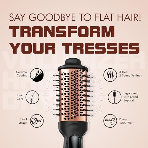 Havells HD4081 Professional Volumizer Hair Dryer, KeraNourish Ceramic Coating Brush Head, 1200 Watts, Ionic Care, Nylon Bristles,Cool Tip with Stand Support - Image 3