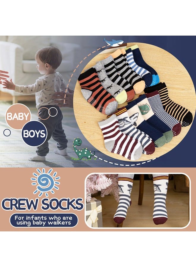 ANTSANG Baby Boys Grips Socks Kids Toddlers Infants Non Slip/Anti Skid Crew Cotton Socks 12 Pairs, Brown Striped(12 Pairs), 5-8 Years - Image 5