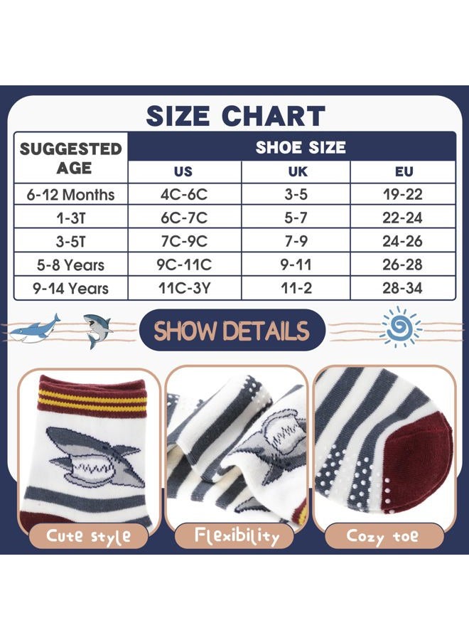 ANTSANG Baby Boys Grips Socks Kids Toddlers Infants Non Slip/Anti Skid Crew Cotton Socks 12 Pairs, Brown Striped(12 Pairs), 5-8 Years - Image 4