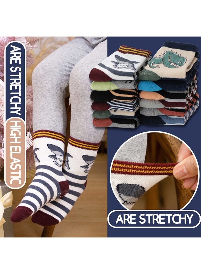 ANTSANG Baby Boys Grips Socks Kids Toddlers Infants Non Slip/Anti Skid Crew Cotton Socks 12 Pairs, Brown Striped(12 Pairs), 5-8 Years - Image 2