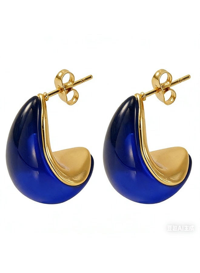AMETOER French Style Stainless Steel Earrings for Women | 18K Gold-Plated High-End Versatile Niche Design Studs - Image 1
