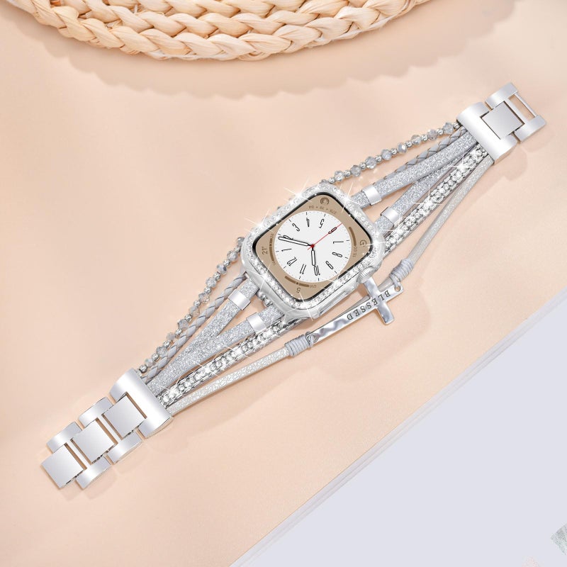 Fancywrist Boho Bracelet & Case Compatible with Apple Watch Band 40mm 44mm 45mm 46mm 41mm 38mm 42mm(S11 S10) Women, Dressy beaded Handmade Leather Strap for iWatch Series11 10 9 8 7 6 5 4 3 2 1 SE - Image 5