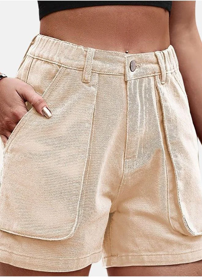 YUNIQEE Beige Solid Denim Shorts