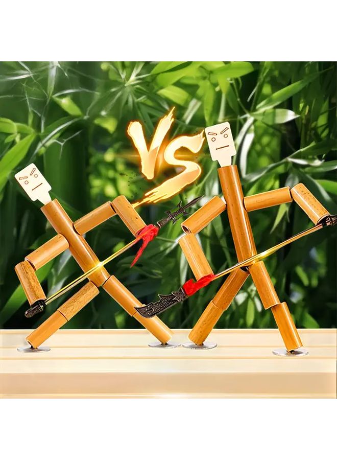 Creative Bamboo Knot DIY Craft Kit Two Player Battle Game With Metal Weapons Wooden Pieces - Image 1