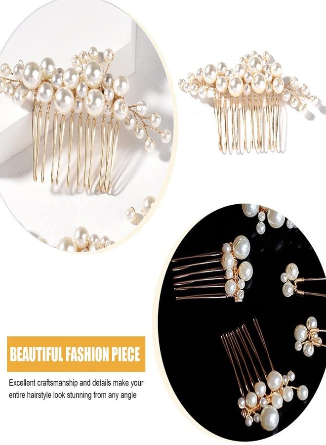 MVM Enterprise Pearl hair combs 5pc set | Bridal Hair Pins for women, girl | Juda Pins | Bun Comb | Floral Bridal Wedding Hair Accessory | Jewelry for Women | Gold Comb Hair Brooch - Image 5