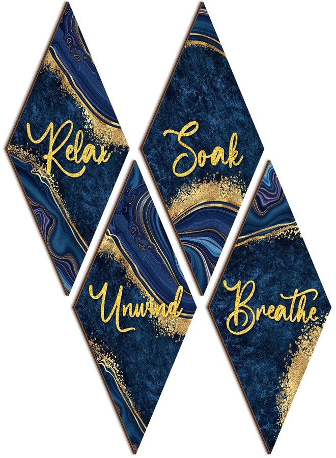 Ferraycle 4 Pcs Marble Style Bathroom Wall Decor Relax Soak Unwind Breathe Wall Art Vintage Farmhouse Art Decor Wooden Bathroom Hanging Signs for Laundry Spa Room(6.69 x 11.81 Inch,Navy Blue) - Image 1