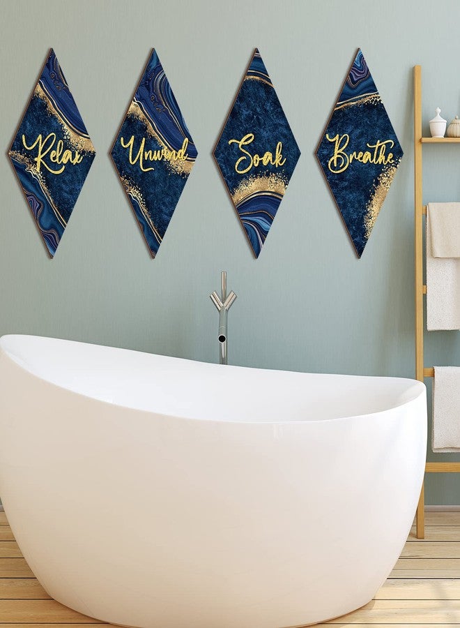 Ferraycle 4 Pcs Marble Style Bathroom Wall Decor Relax Soak Unwind Breathe Wall Art Vintage Farmhouse Art Decor Wooden Bathroom Hanging Signs for Laundry Spa Room(6.69 x 11.81 Inch,Navy Blue) - Image 4