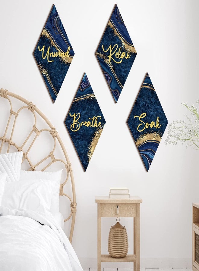 Ferraycle 4 Pcs Marble Style Bathroom Wall Decor Relax Soak Unwind Breathe Wall Art Vintage Farmhouse Art Decor Wooden Bathroom Hanging Signs for Laundry Spa Room(6.69 x 11.81 Inch,Navy Blue) - Image 5