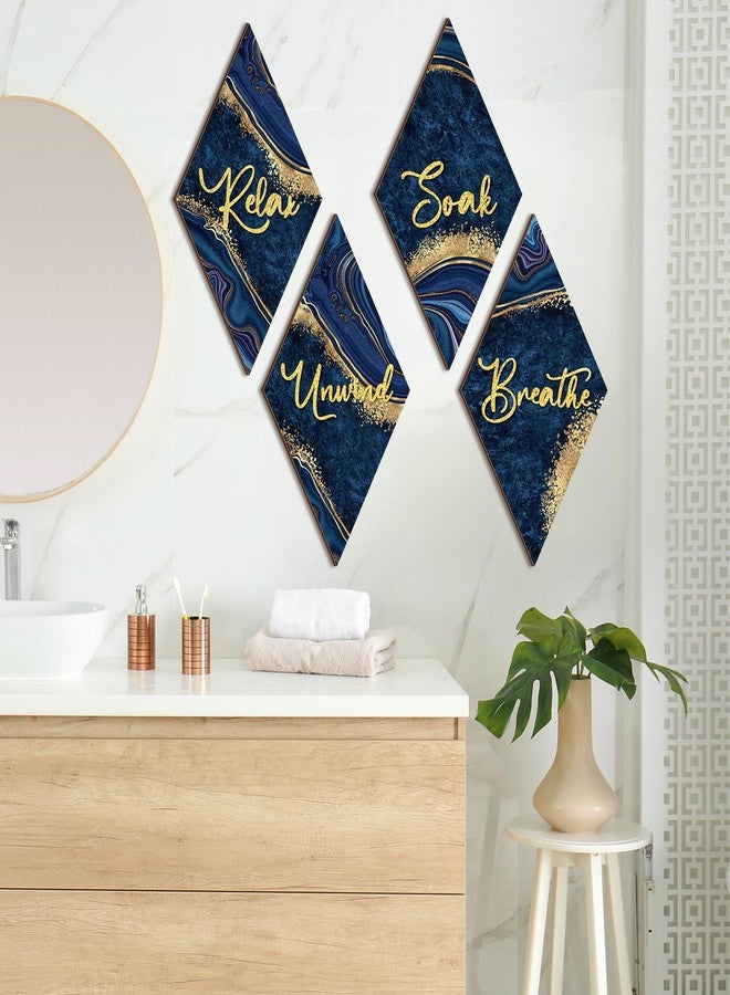 Ferraycle 4 Pcs Marble Style Bathroom Wall Decor Relax Soak Unwind Breathe Wall Art Vintage Farmhouse Art Decor Wooden Bathroom Hanging Signs for Laundry Spa Room(6.69 x 11.81 Inch,Navy Blue) - Image 3