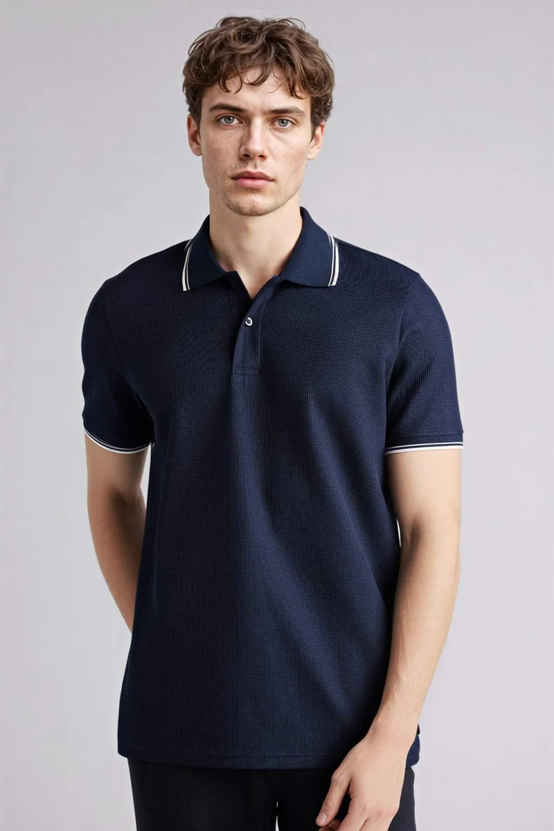ديفاكتو Regular Fit Polo Neck Waffle Polo T-Shirt