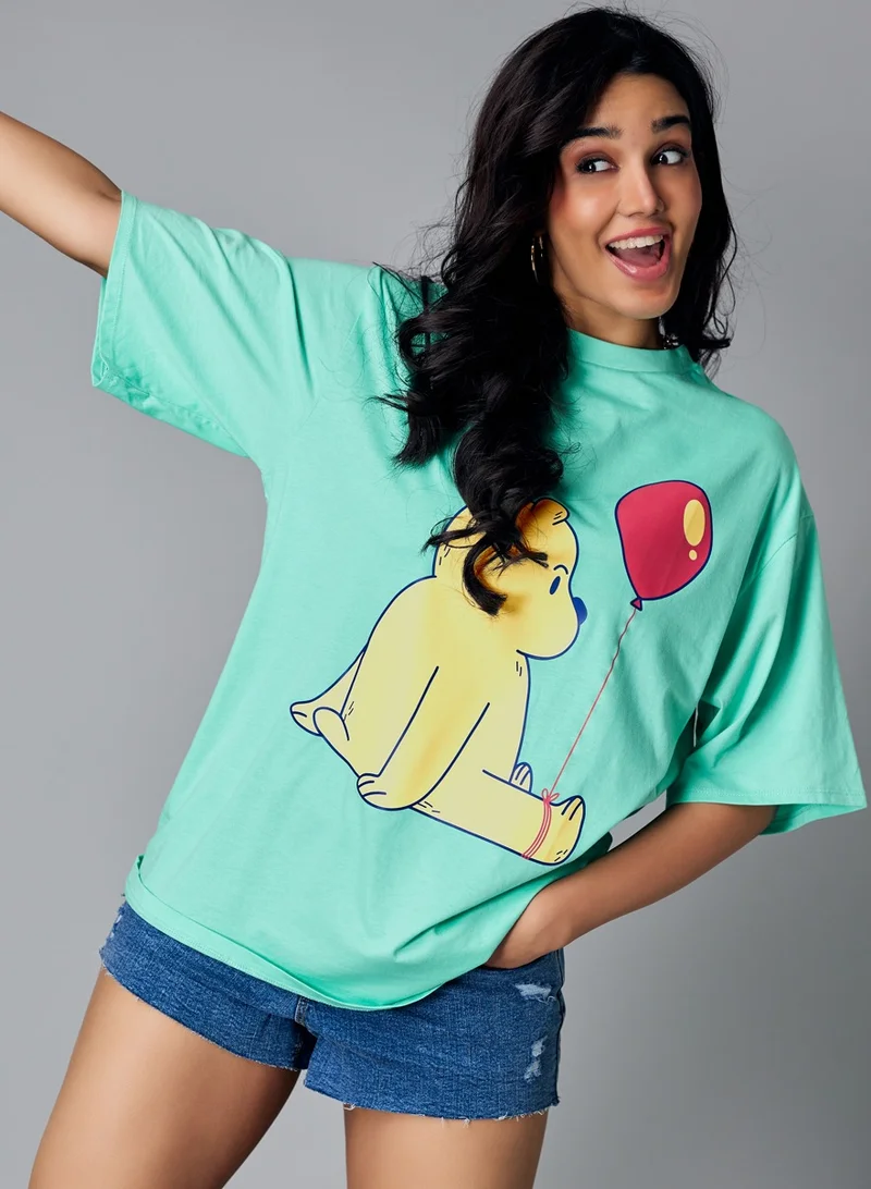 Zigzag Oversize Light Green Bear T-shirt