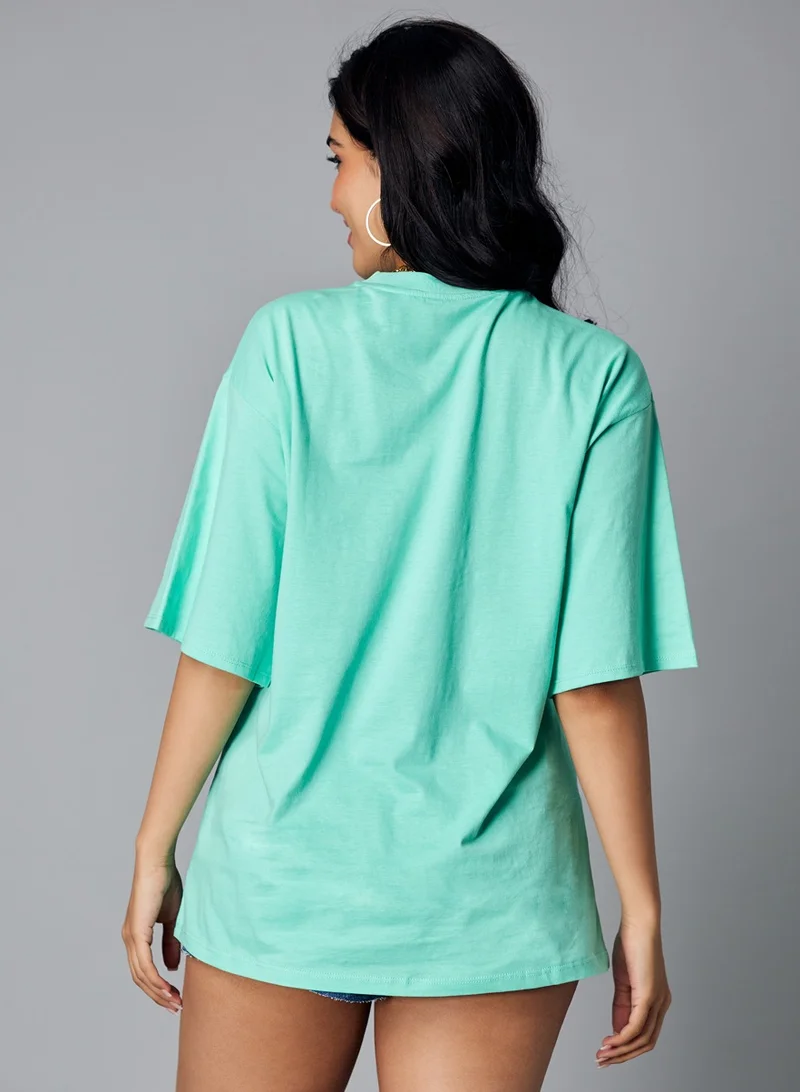 Zigzag Oversize Light Green Bear T-shirt