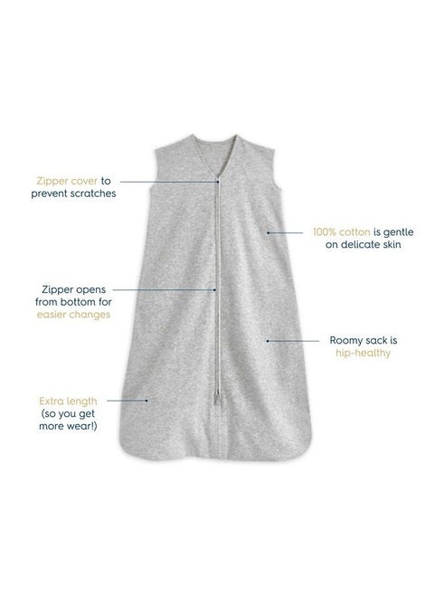 Sleepsack, 100% Cotton Wearable Blanket, Swaddle Transition Sleeping Bag, TOG 0.5, Heather Grey, Small