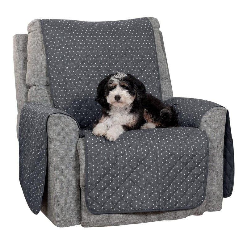 Furhaven Furhaven WaterResistant Reversible Recliner Chair Cover Protector w Side Pockets for Dogs Cats Children Quilted Polka Paw Living Room Furniture Cover Gray Brown Recliner - Image 1