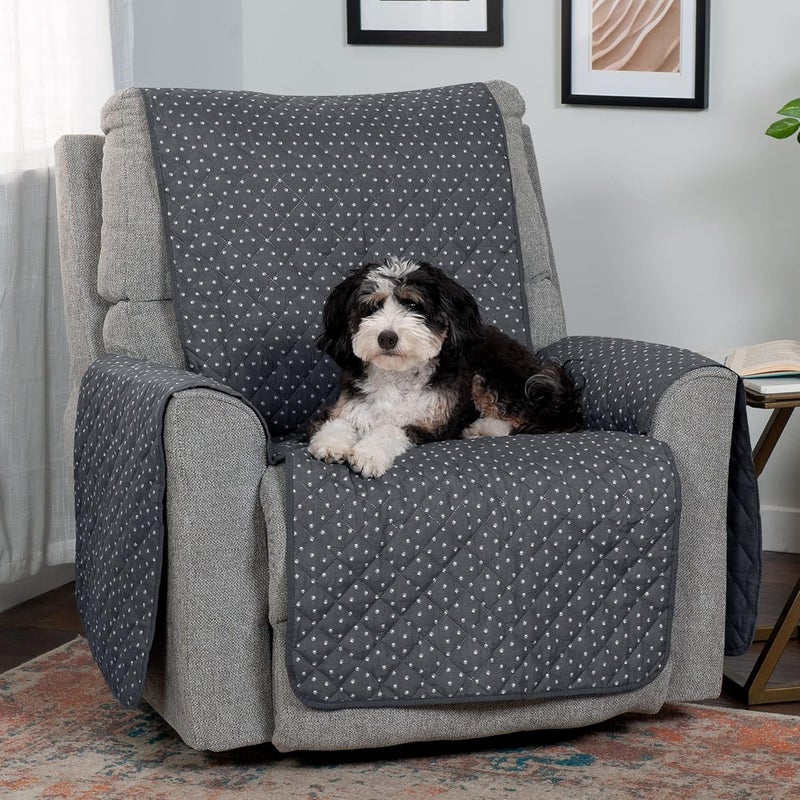 Furhaven Furhaven WaterResistant Reversible Recliner Chair Cover Protector w Side Pockets for Dogs Cats Children Quilted Polka Paw Living Room Furniture Cover Gray Brown Recliner - Image 3