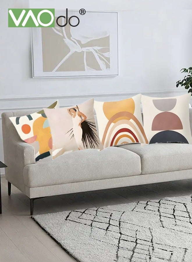 VAOdo 4PCS Square Boho Sofa Pillow Cover Set, Soft Breathable, Earth Tone Throw Pillow Covers, Home Decor Cushion Cover for Couch Sofa Bed Living Room Home Moonbeam 45*45CM - Image 2