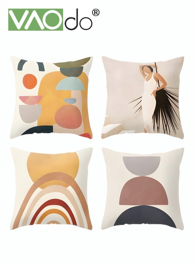 VAOdo 4PCS Square Boho Sofa Pillow Cover Set, Soft Breathable, Earth Tone Throw Pillow Covers, Home Decor Cushion Cover for Couch Sofa Bed Living Room Home Moonbeam 45*45CM - Image 1