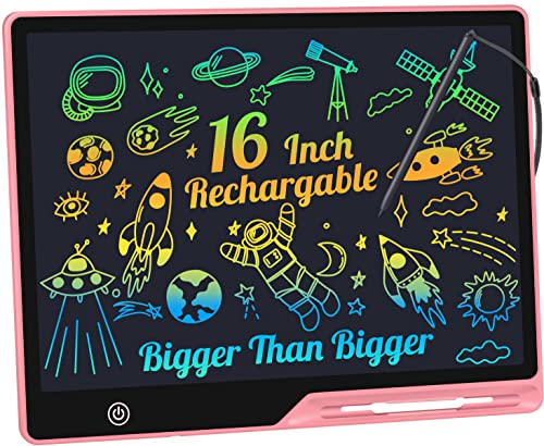 Kinayue LCD Writing Tablet16 Inch Colorful Screen Rechargeable Doodle Board Toddler Educational Toys for 3 4 5 6 Years Old Boys Girls Reusable Portable Drawing Tablet Christmas Toys Gifts for Kids Pink - Image 1