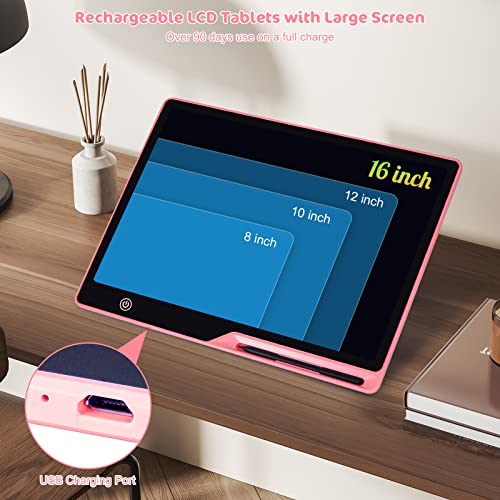 Kinayue LCD Writing Tablet16 Inch Colorful Screen Rechargeable Doodle Board Toddler Educational Toys for 3 4 5 6 Years Old Boys Girls Reusable Portable Drawing Tablet Christmas Toys Gifts for Kids Pink - Image 5
