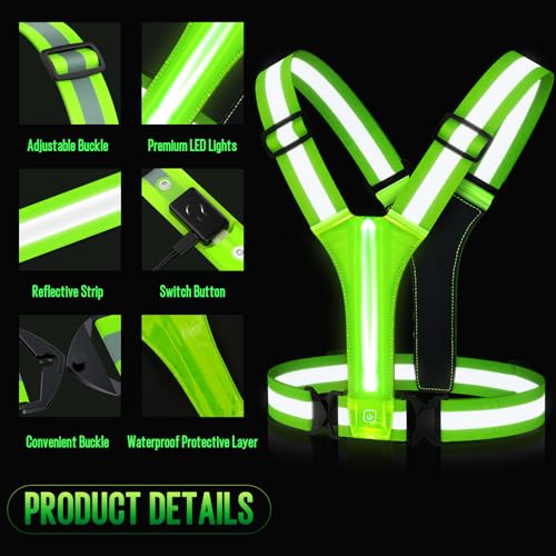 OMKHE LED Reflective Vest Running Gear, Lights Up Vest Rechargeable, High Visibility Reflective Running Gear for Night Walking Cycling Jogging - Image 5