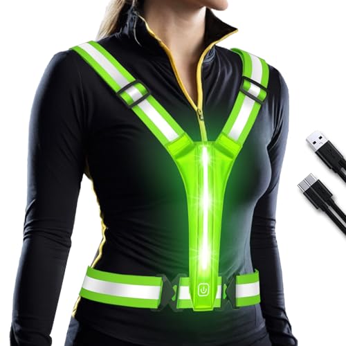 OMKHE LED Reflective Vest Running Gear, Lights Up Vest Rechargeable, High Visibility Reflective Running Gear for Night Walking Cycling Jogging - Image 1
