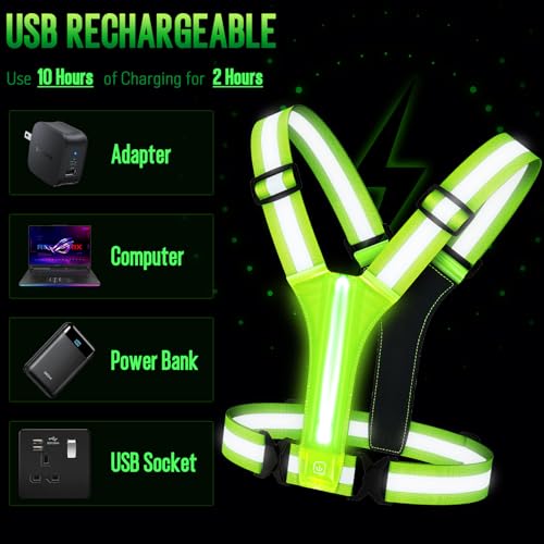 OMKHE LED Reflective Vest Running Gear, Lights Up Vest Rechargeable, High Visibility Reflective Running Gear for Night Walking Cycling Jogging - Image 3