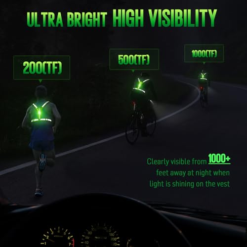 OMKHE LED Reflective Vest Running Gear, Lights Up Vest Rechargeable, High Visibility Reflective Running Gear for Night Walking Cycling Jogging - Image 2