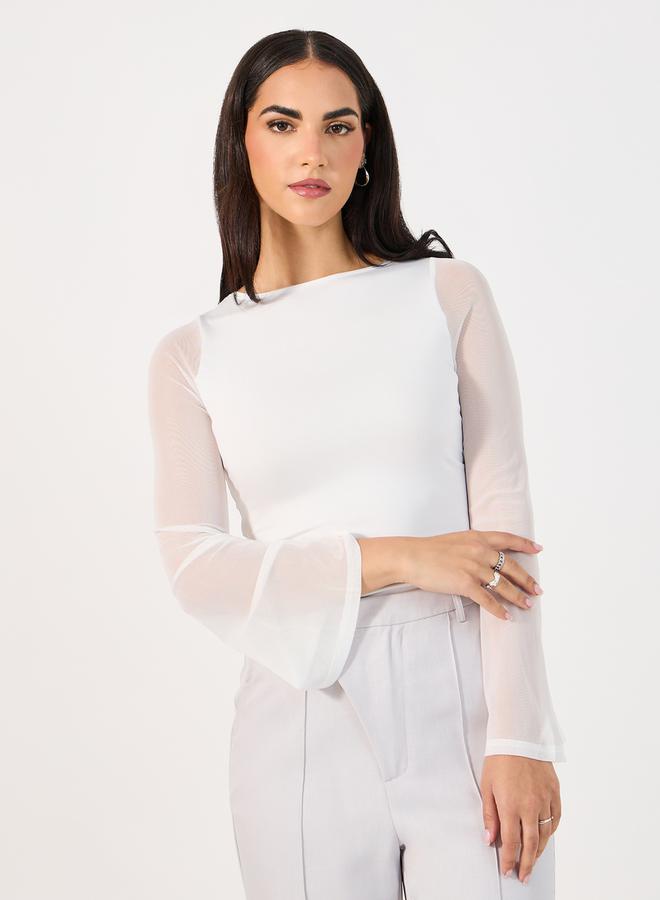 Styli Mesh Insert Bell Sleeves Bodysuit - Image 3