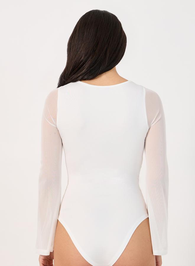 Styli Mesh Insert Bell Sleeves Bodysuit - Image 5
