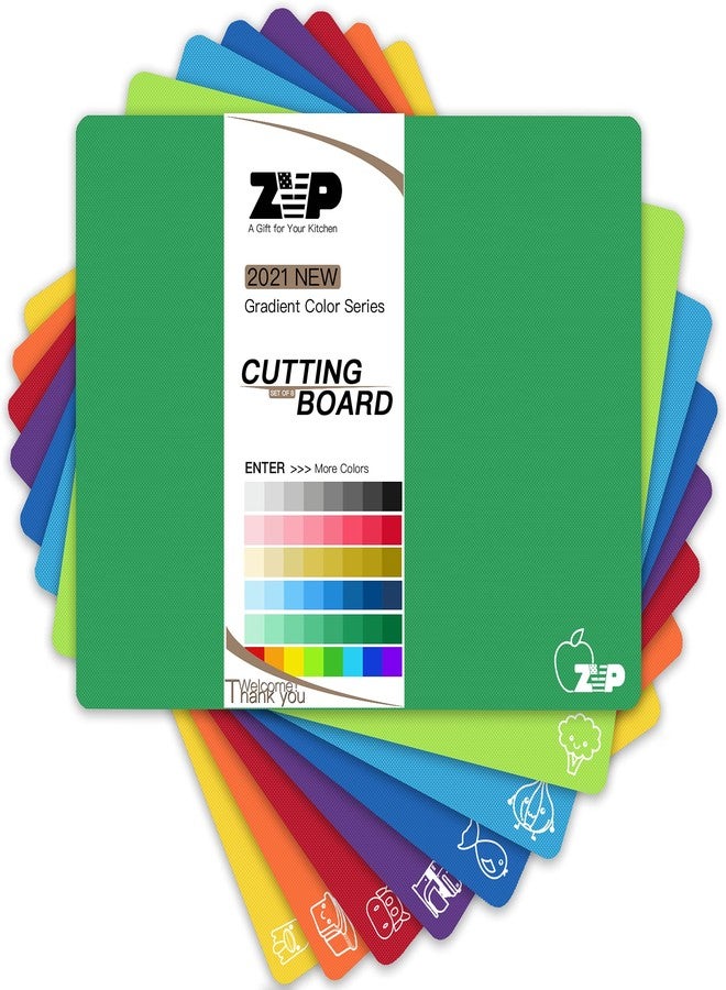 ZVP Plastic Cutting Boards for Kitchen, Flexible Cutting Mats, Colorful Chopping Boards with Food Icon, Non-Slip, Non Porous, BPA Free, Dishwasher Safe Rainbow - Image 1