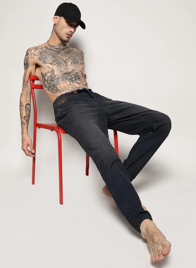Campus Sutra Cinched Hem Jeans with Drawstring by Styli