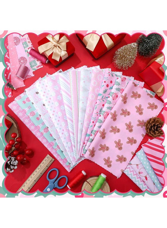Oudain 60 Pcs 10 x 10 Inch Pastel Christmas Quilting Fabric Squares Vintage Christmas Fat Patchwork Precuts Pink Green Gingerbread Man Nutcracker Fabric Bundles for Xmas DIY Craft Sewing Handmade - Image 3