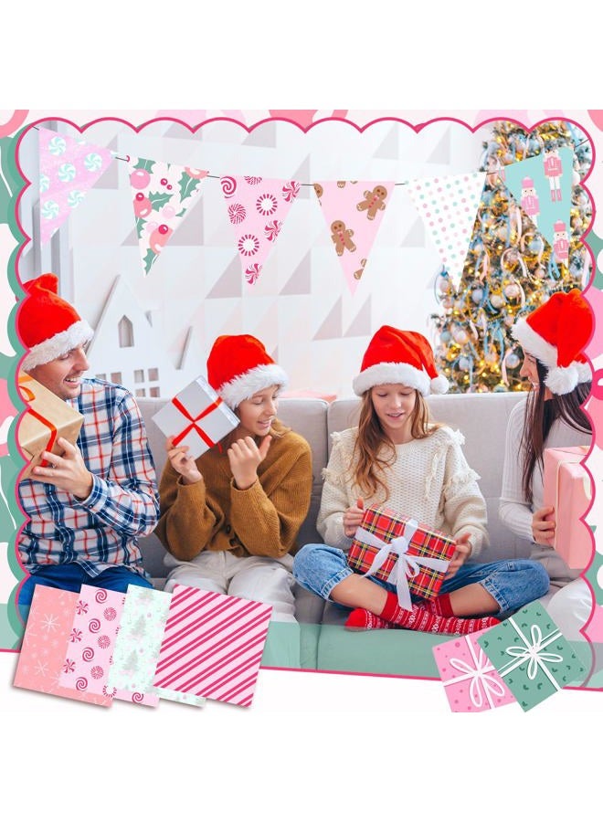 Oudain 60 Pcs 10 x 10 Inch Pastel Christmas Quilting Fabric Squares Vintage Christmas Fat Patchwork Precuts Pink Green Gingerbread Man Nutcracker Fabric Bundles for Xmas DIY Craft Sewing Handmade - Image 4