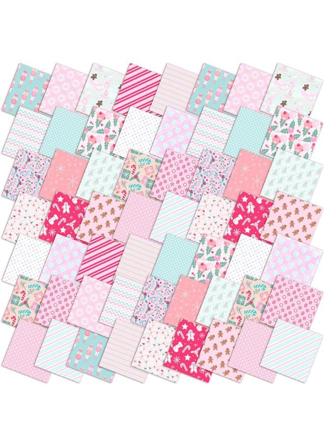 Oudain 60 Pcs 10 x 10 Inch Pastel Christmas Quilting Fabric Squares Vintage Christmas Fat Patchwork Precuts Pink Green Gingerbread Man Nutcracker Fabric Bundles for Xmas DIY Craft Sewing Handmade - Image 1